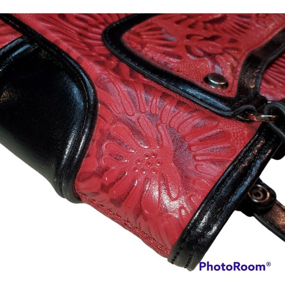 Vtg M.C. Marc Chantal Embossed Red Leather Western Style Shoulder Bag - Picture 6 of 7